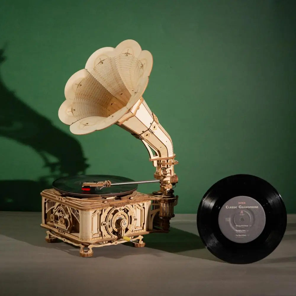 Build a Classic Gramophone That Plays Music — ROKR 1:1 Wooden Model Kit | 424 Pieces