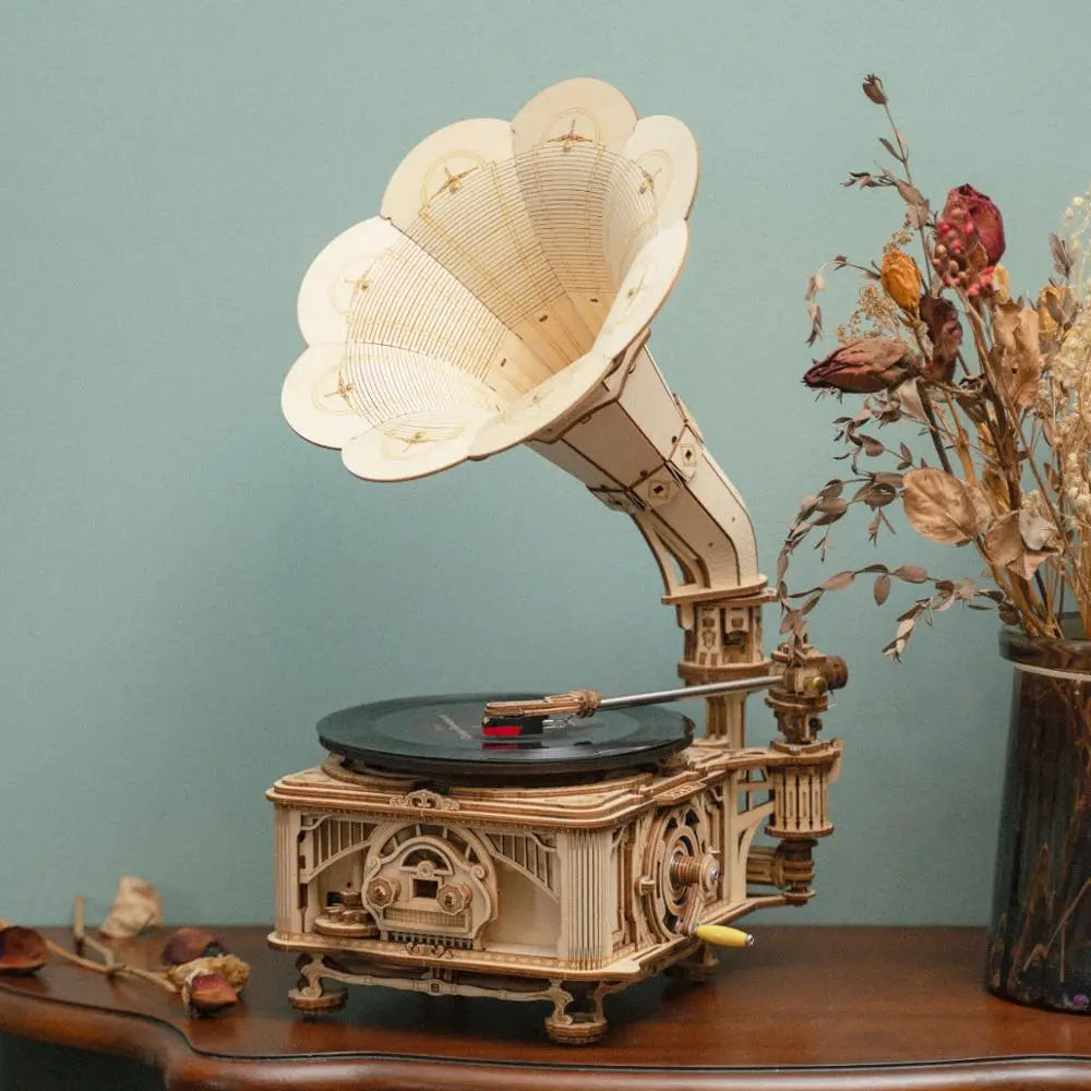 Build a Classic Gramophone That Plays Music — ROKR 1:1 Wooden Model Kit | 424 Pieces