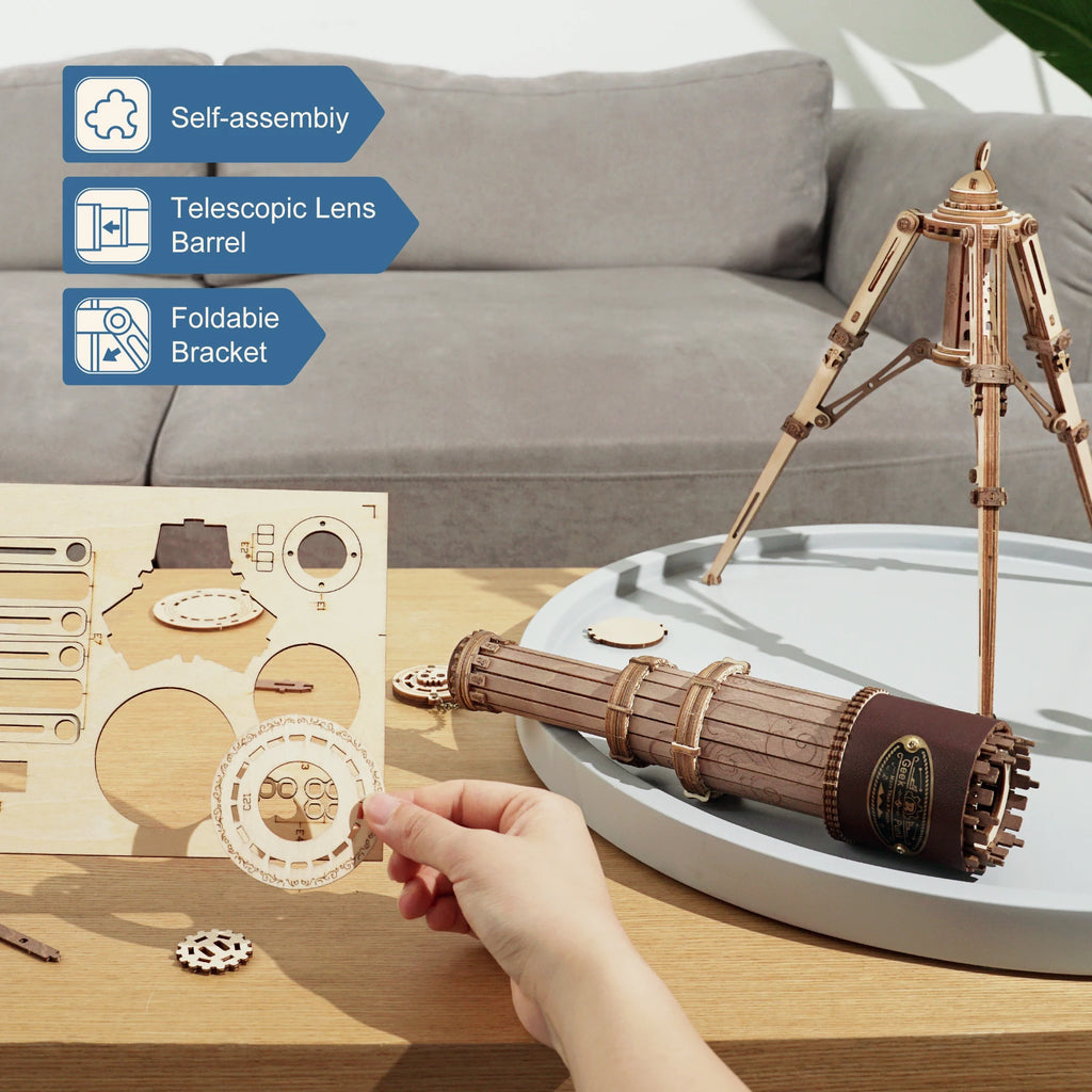 Build a Real Working Telescope — ROKR 1:1 Wooden Model Kit | 314 Pieces