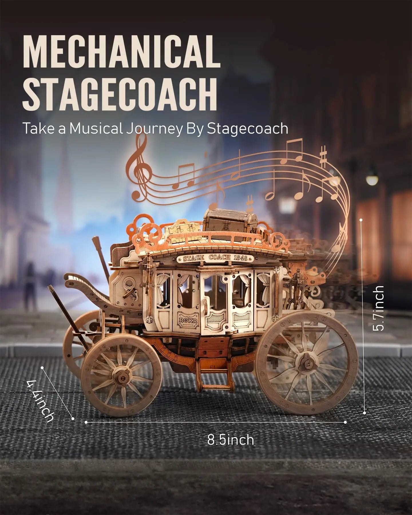 Build a Musical Stagecoach — ROKR Wooden Music Box 3D Mechanical Puzzle