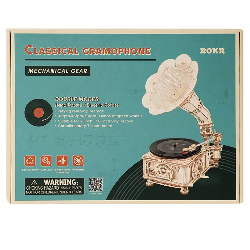 Build a Classic Gramophone That Plays Music — ROKR 1:1 Wooden Model Kit | 424 Pieces