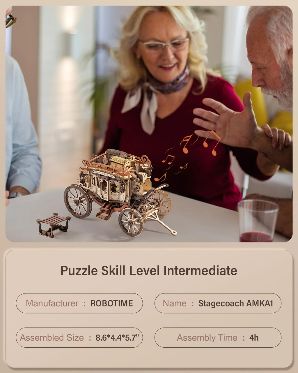 Build a Musical Stagecoach — ROKR Wooden Music Box 3D Mechanical Puzzle