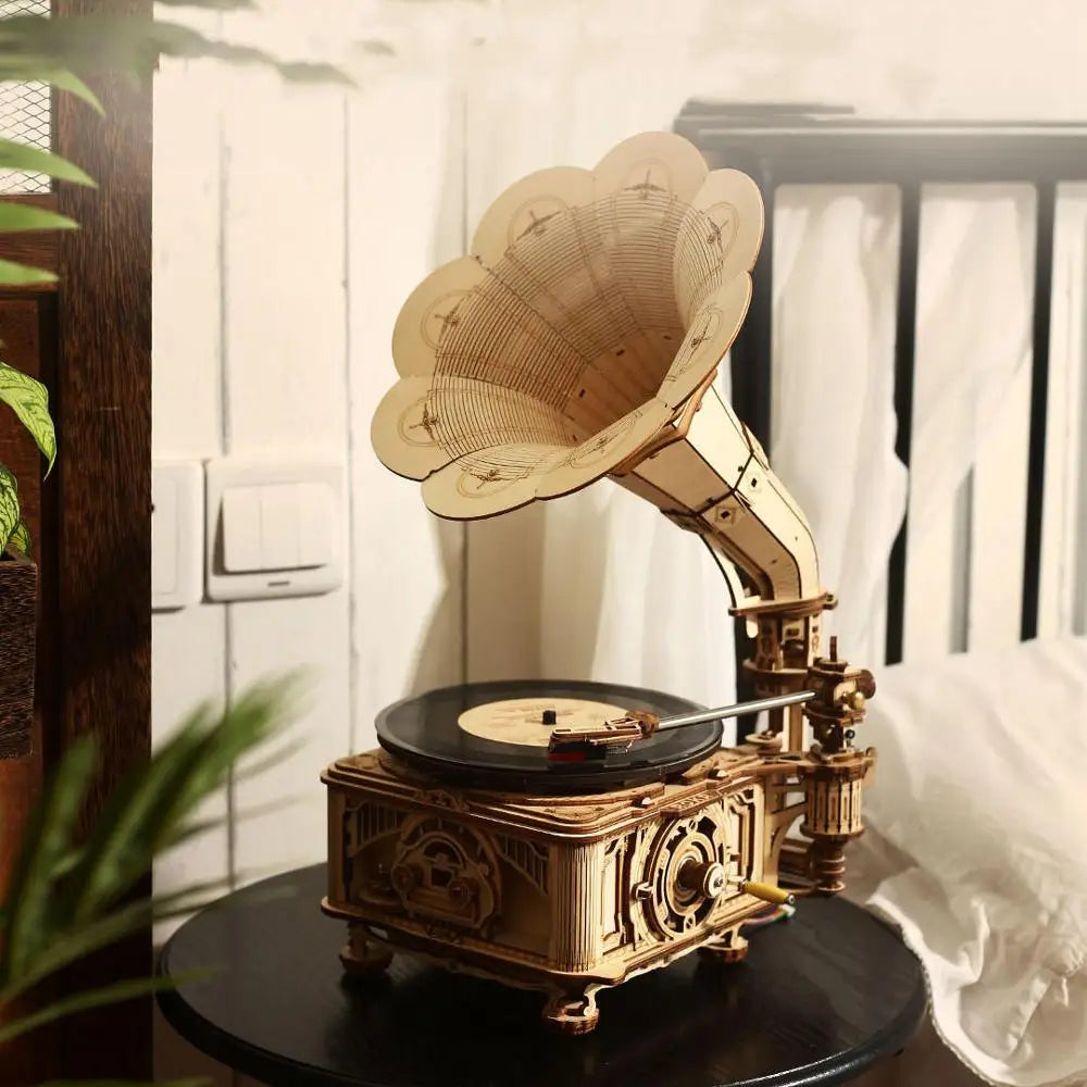 Build a Classic Gramophone That Plays Music — ROKR 1:1 Wooden Model Kit | 424 Pieces